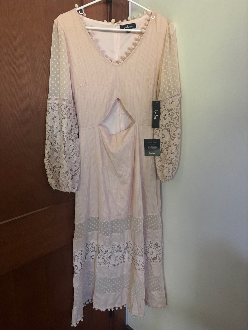 Lulu's Blush Pink Lace Mixed-Media Maxi Dress